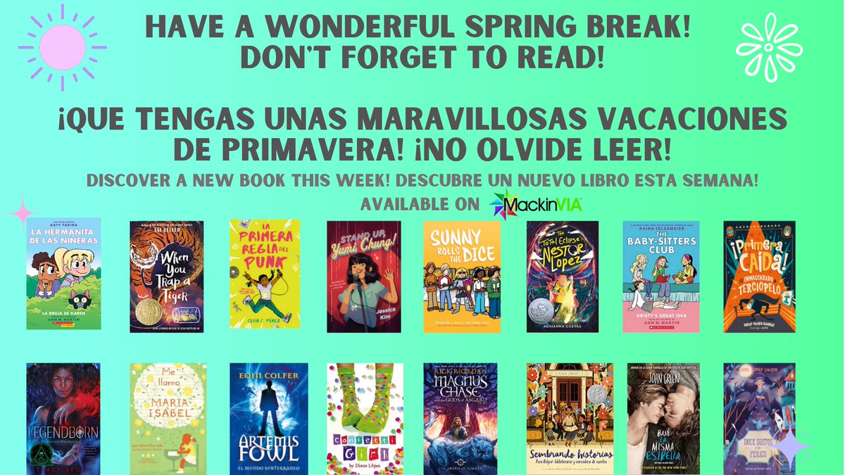 MendezMSLibrary's tweet image. Happy Spring Break, Mavericks! See you back at school on March 22. Until then, don&apos;t forget to READ! 😎📚✨#mavsread

¡Felices vacaciones de primavera, Mavericks! Nos vemos de regreso en la escuela el 22 de marzo. Hasta entonces, ¡no olvides LEER!😎📚✨#mavsread