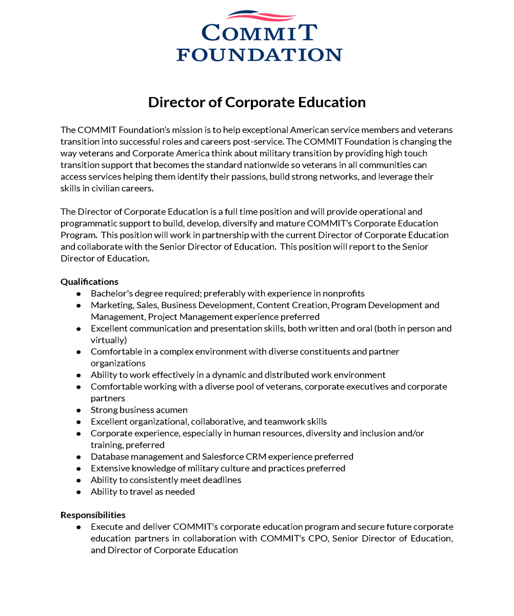 oc_workforce's tweet image. *HIRING NOTICE*

Apply to be the Director of Corporate Education with the COMMIT Foundation.

Please email Cover Letter and Resume to Margaret Riley at margaret.riley@commitfoundation.org.

Applications Due by March 19, 2021.

#OCWorksTogether #OrangeCounty #COMMITFoundation