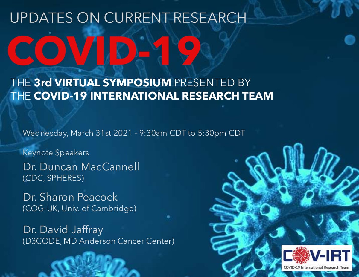 NASAGeneLab's tweet image. Join the @Covirt19 anniversary event, a free virtual symposium on March 31st featuring 16 talks on all aspects of #COVID research from COV-IRT scientists including talks from #NASAGeneLab AWG members.
➡️Register today: cov-irt.org/symposium-3/