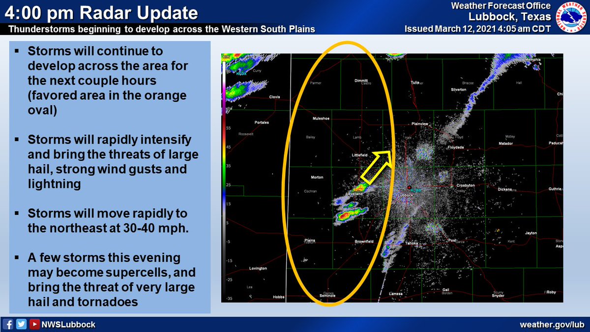 Storms are starting to develop across the western South Plains. This activity is expected to continue to increase in coverage and intensity for the next several hours, and likely persist through the evening as they progress northeast. #txwx #lubwx