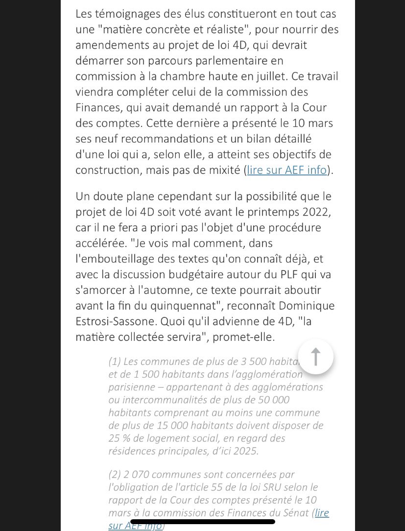 « Nous voulons essayer d'être le plus en phase possible avec les territoires, des plus petites communes concernées par la loi SRU aux plus grandes ». Retrouvez l’article d’<a href="/AEF_Urbanisme/">@AEF Habitat & Urbanisme</a> consacré à la consultation des élus organisée par le #Sénat