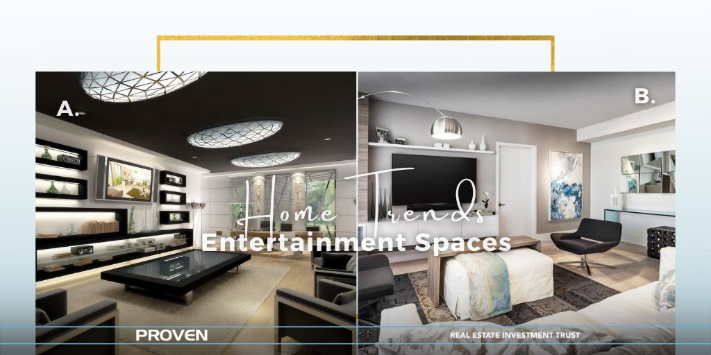 ProvenProp's tweet photo. Staying in is the new going out! People are spending a lot more time at home and have opted to add layers of functional comfort to their space for entertainment.

Which one of these spaces suit your home decor style, A or B? Tell us in the comments below.
.
.
.
#PROVENREIT https://t.co/7wU8EDi4AM