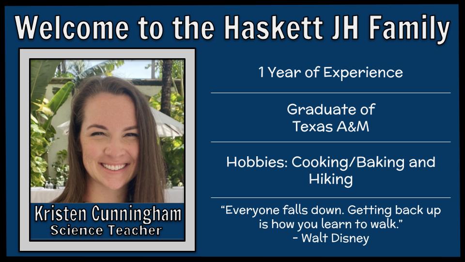 HaskettJH's tweet photo. Introducing one of our 8th grade science teachers! @CunninghamMCJH will also be our academic pentathlon sponsor! https://t.co/6eQKT6hgd7