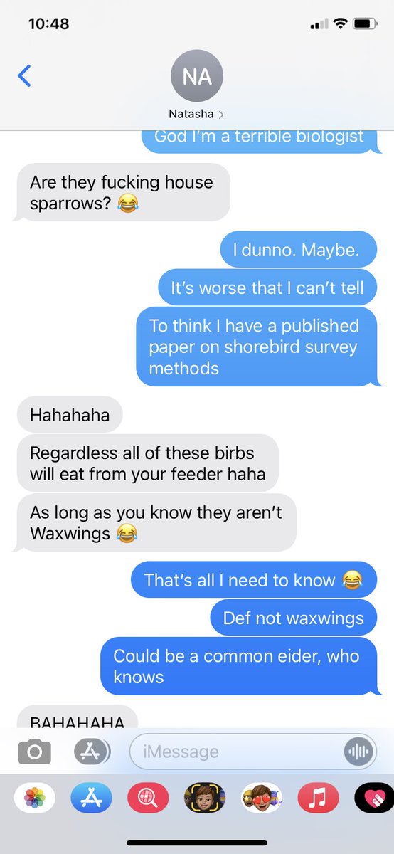 Today in the tales of a lost biologist, I ask @NatashaAnnich to help ID the song birds blasting around my house to see if they’ll eat from a feeder if I get one. We’re down to redpolls or house sparrows. I dunno man. I’m not #teambird