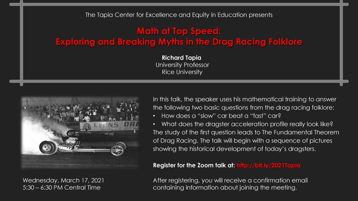 Highly recommend this entertaining and informative talk by National Medal of Science winner Richard Tapia. riceuniversity.zoom.us/meeting/regist…