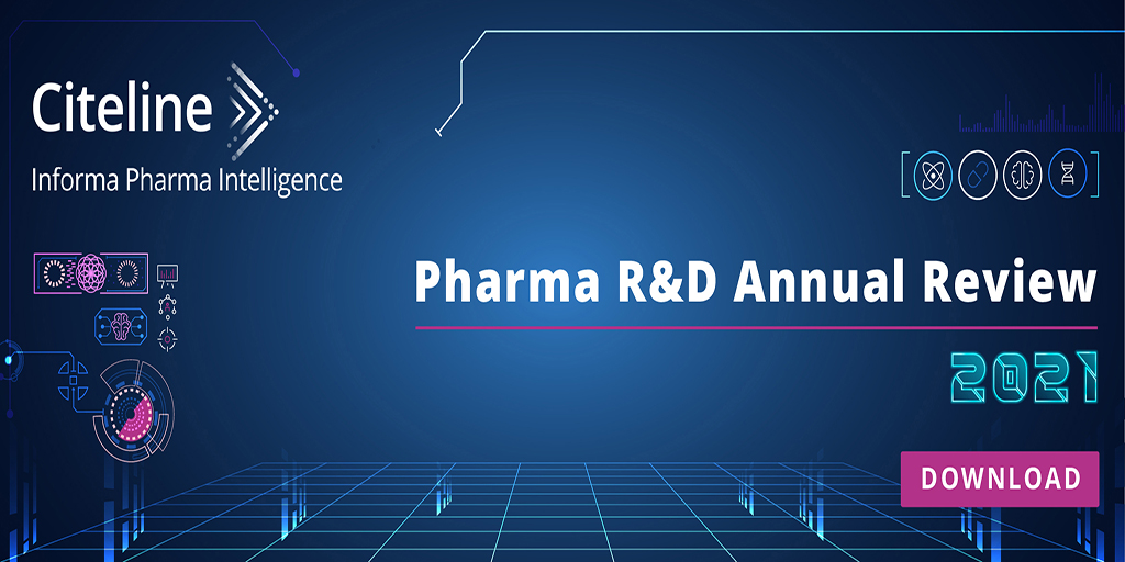 Citeline's tweet image. #PharmaR&amp;amp;D Annual Review 2021 tracks industry trends, exploring the pipeline by company, therapeutic area, disease, target and drug type, using data from Informa Pharma Intelligence’s #Pharmaprojects. Access your free copy now. bit.ly/3eygHQU