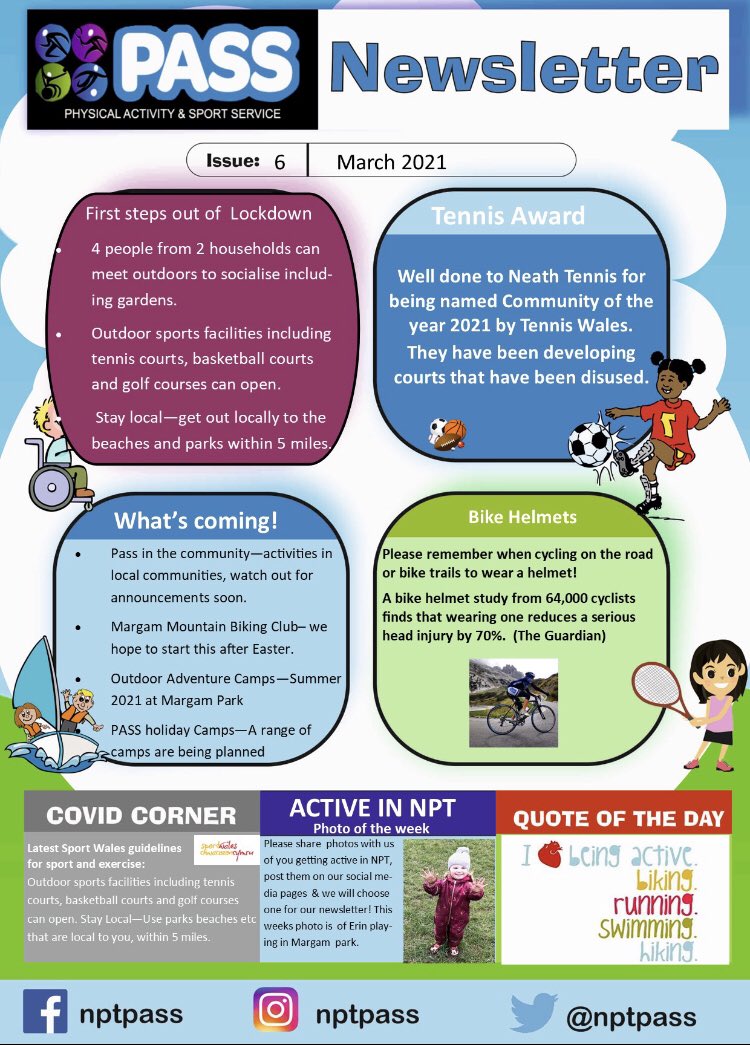 nptpass's tweet image. 🌟PASS NEWSLETTER🌟

Check out our latest newsletter which includes the most recent restrictions on exercise from the government and up and coming PASS activities 🏃🏾‍♂️🚴🏻‍♀️🏌🏽‍♂️🏀🎾

@NPTCouncil @sportwales 

#ActiveinNPT #NPTPASS