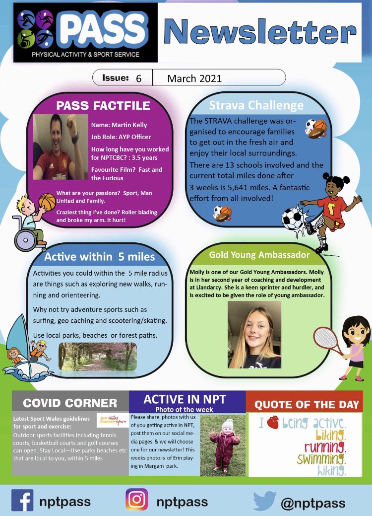 nptpass's tweet image. 🌟PASS NEWSLETTER🌟

Check out our latest newsletter which includes the most recent restrictions on exercise from the government and up and coming PASS activities 🏃🏾‍♂️🚴🏻‍♀️🏌🏽‍♂️🏀🎾

@NPTCouncil @sportwales 

#ActiveinNPT #NPTPASS