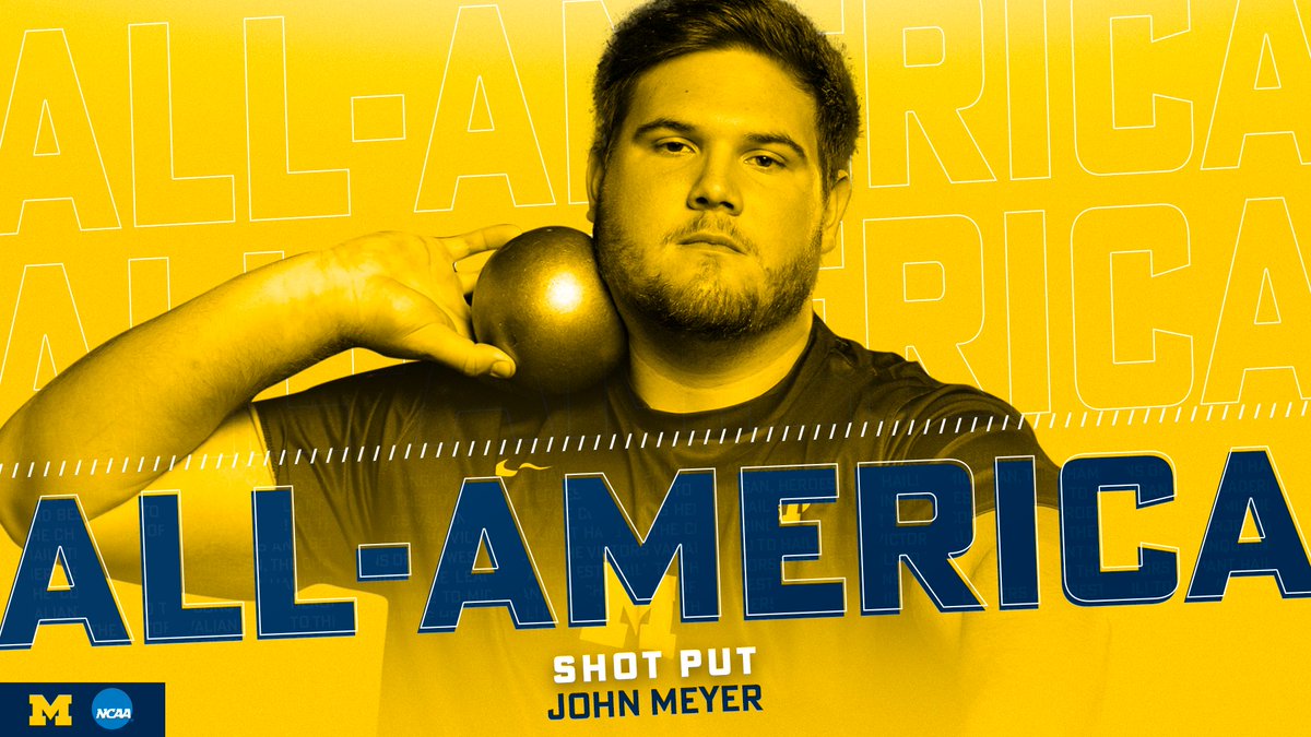 UMichTrack's tweet photo. #NCAATF Championships | Shot Put

With a huge 19.50m (63-11.75) heave on his final attempt, John Meyer @john_meyer42 takes 7th for First-Team All-America honors!

His is the best-ever NCAA Indoor shot put finish for U-M, and the highest finish indoors or out since 1957

#GoBlue https://t.co/ABcdWIaPad