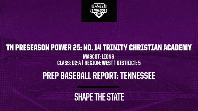 ⚾️#TNPreseasonPower25⚾️

No. 14 Trinity Christian Academy
(<a href="/TCABaseball1/">TCA Baseball</a>) 

The Lions bump up to D2-A after back-to-back class A state tournament appearances, including runner up in '19. 

Full Preview ⬇️
 prepbaseballreport.com/news/TN/Presea…

#ShapeTheState