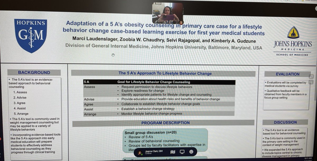 Nice work by ⁦@DoctorMarciL⁩ ⁦@zoobiachaudhry⁩ ⁦@gudzune⁩ & team - striving to improve education for our students on how to engage pts in lifestyle change! #tripartitemission ⁦@JohnsHopkinsDOM⁩ ⁦@HopkinsEngineer⁩ #HopkinsResearchRetreat