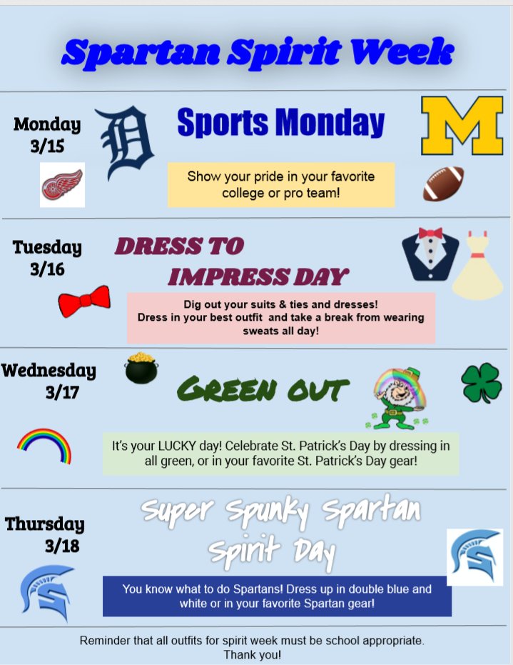 Next week is Spirit Week Spartans.