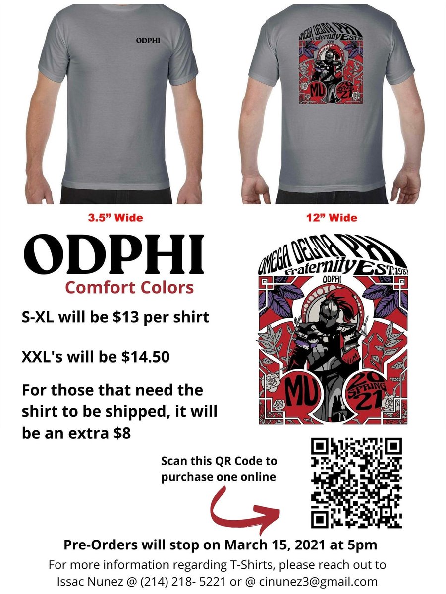 odphi_mu's tweet photo. Our T-Shirt sale is almost over! Grab yours now before they run out. Only a limited amount of shirts left. 

T-Shirt link: https://t.co/LywcwFUL5Y

#ODPHI #Greek #Comfortcolor #Knights #87fam https://t.co/OUvo6ucN2g