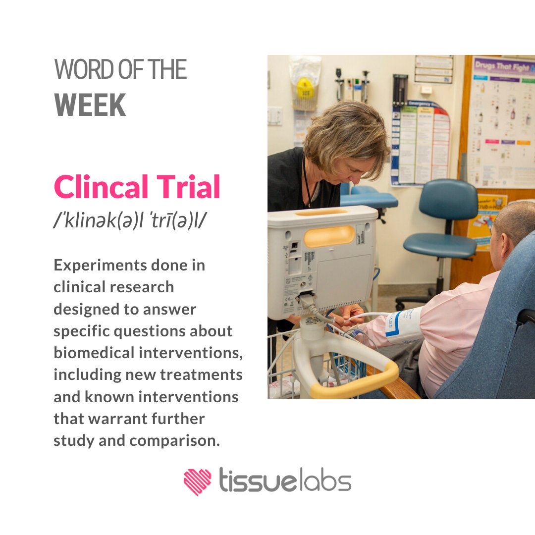 WORD OF THE WEEK: 
Clincal Trial /ˈklinək(ə)l ˈtrī(ə)l/ 
Experiments done in clinical research designed to answer specific questions about biomedical interventions, including new treatments and known interventions that warrant further study and comparison. 

#clinical #research