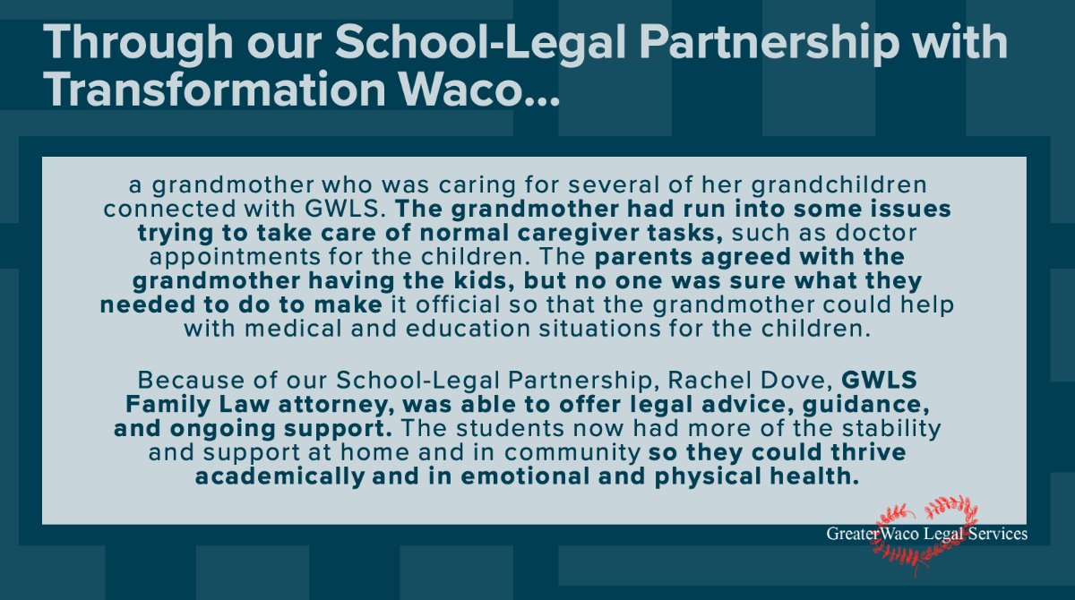 GreaterWacoLS's tweet photo. We are honored with the opportunity to make a difference and help our community achieve more education! By offering legal advice, guidance, and ongoing support, the students now had more of the stability and support at home and in community. https://t.co/Mz0ng1hMUe