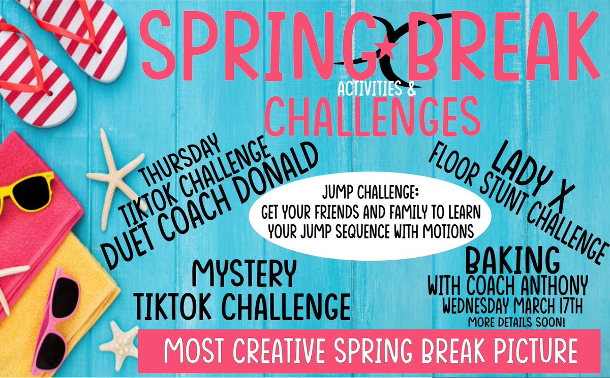 SpiritXtreme's tweet photo. Happy Spring Break Spirit Xtreme Family! Hope everyone stays safe and has a fun week! We are excited to get some fun activities and challenges for y’all during our week off! 🌺🏖🏞☀️🌸 https://t.co/KP40UoaHJf