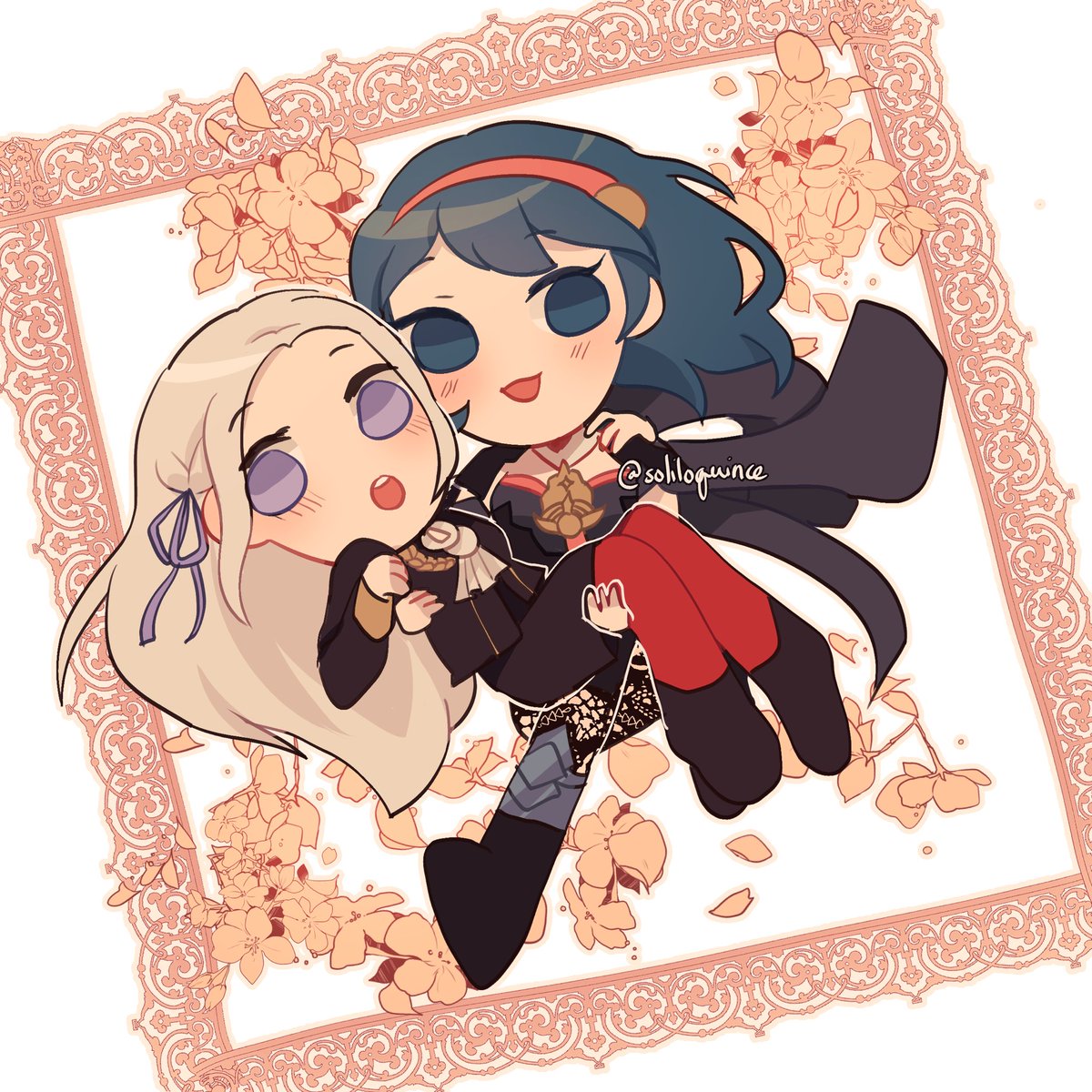 byleth (fire emblem) ,byleth (fire emblem) (female) ,edelgard von hresvelg 2girls multiple girls garreg mach monastery uniform princess carry yuri pantyhose blue eyes  illustration images