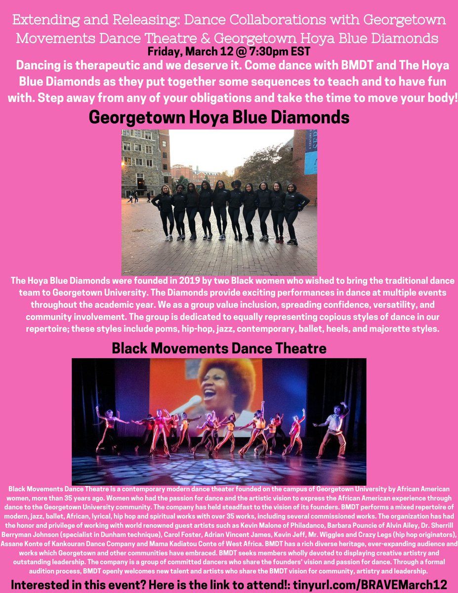 BRAVESummit's tweet photo. It’s Friday and it’s time to unwind, have some fun, you made it through the week. We know that dancing and movement is therapeutic and something you deserve to do, especially nowadays. So join us as we take some time away from the chaos &amp; move! The link to attend is in our flyer! https://t.co/ba5GVWg9jk