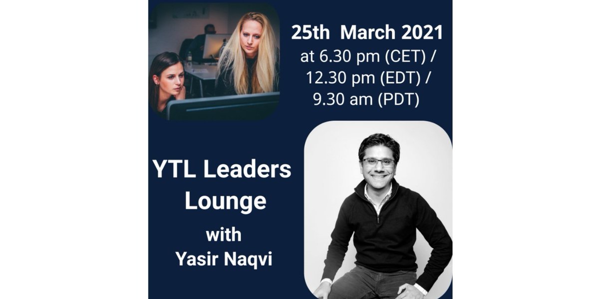 Our next #leaderslounge will take place on March 25 at 6.30 pm (CET) with @Yasir_Naqvi. We will talk about his career #path, his learnings as a #lawyer, #politician, and #CEO and what advice he can share with us. You want to register? Check out our website!  #ytl