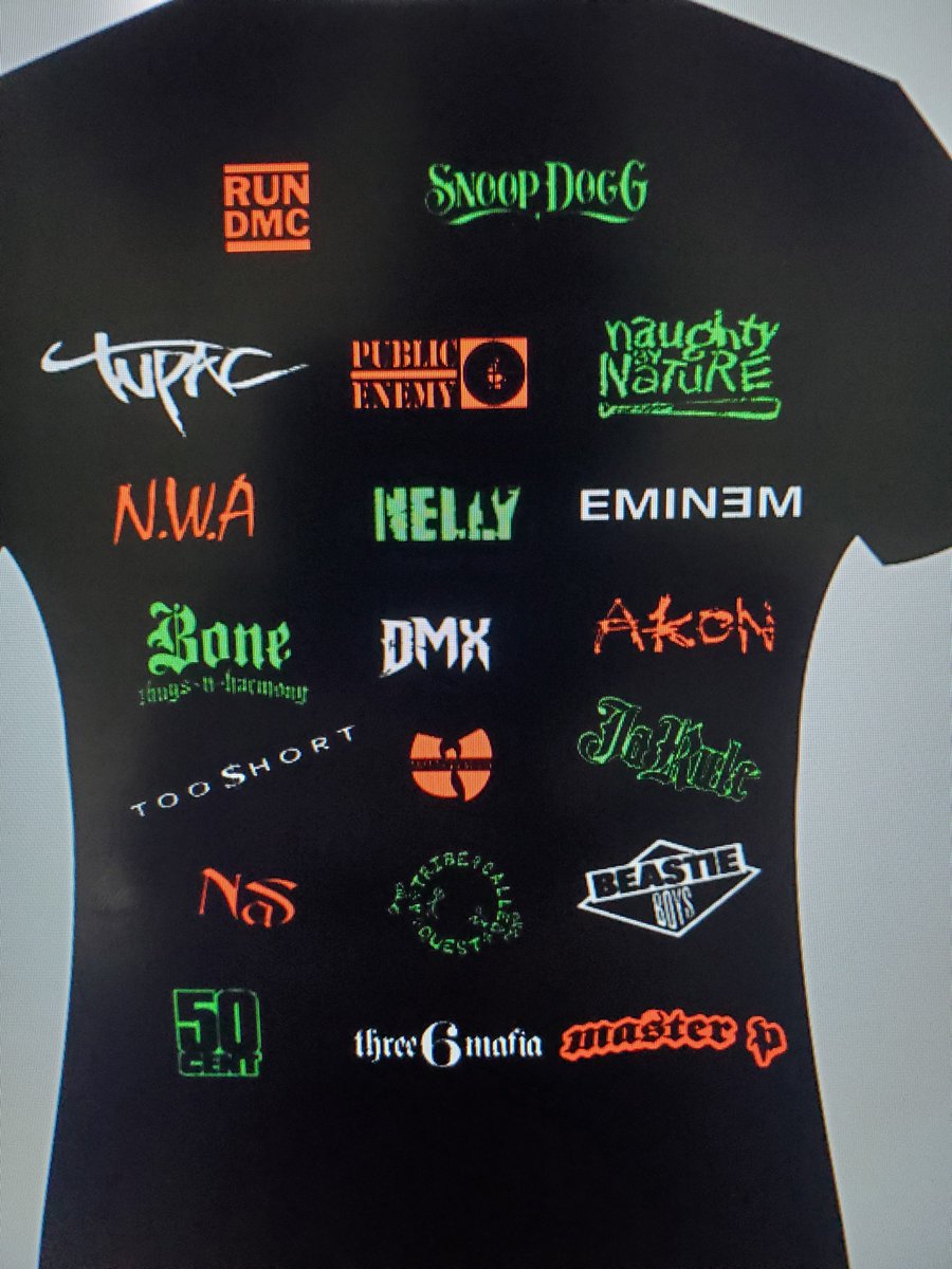 almonucci's tweet photo. @donalddbronx @VinnimcHIJACK @kamanchisly @MrChuckD @OGHENGEE @MickBenzo @FINALLEVEL @AlPatrome @Djevile1anonly @AfrikaIslam Had to make 2 different shirts front and back and still couldn't get all the old school artists on em https://t.co/zjt58SXptA