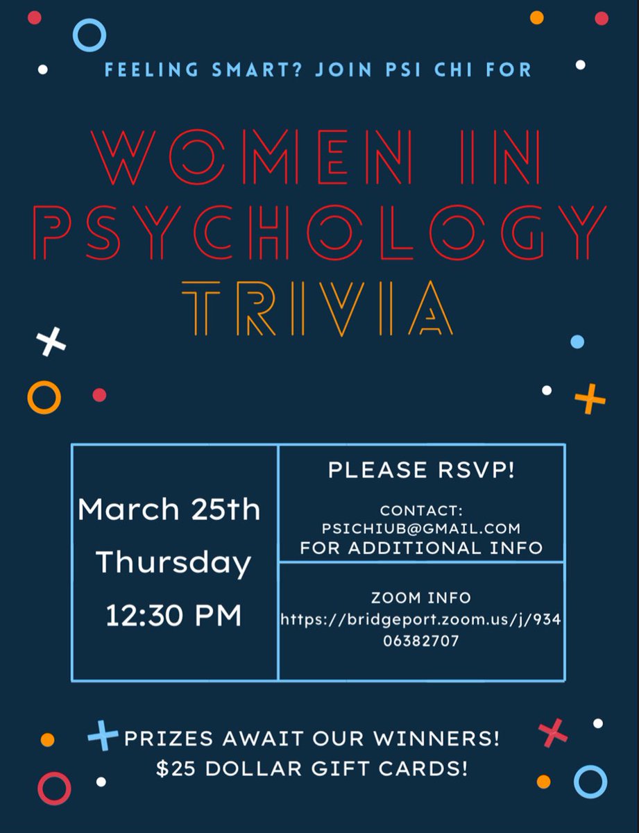 chi_ub's tweet photo. T or F: Attending our Women in Psychology Game Night will be tons of fun. True! Come join our Psi Chi members in celebrating women and learning about the successful women in our field. There are even cash prizes! #psichi #psychology #womenshistorymonth #universityofbridgeport #UB https://t.co/Lww4kyLX3R
