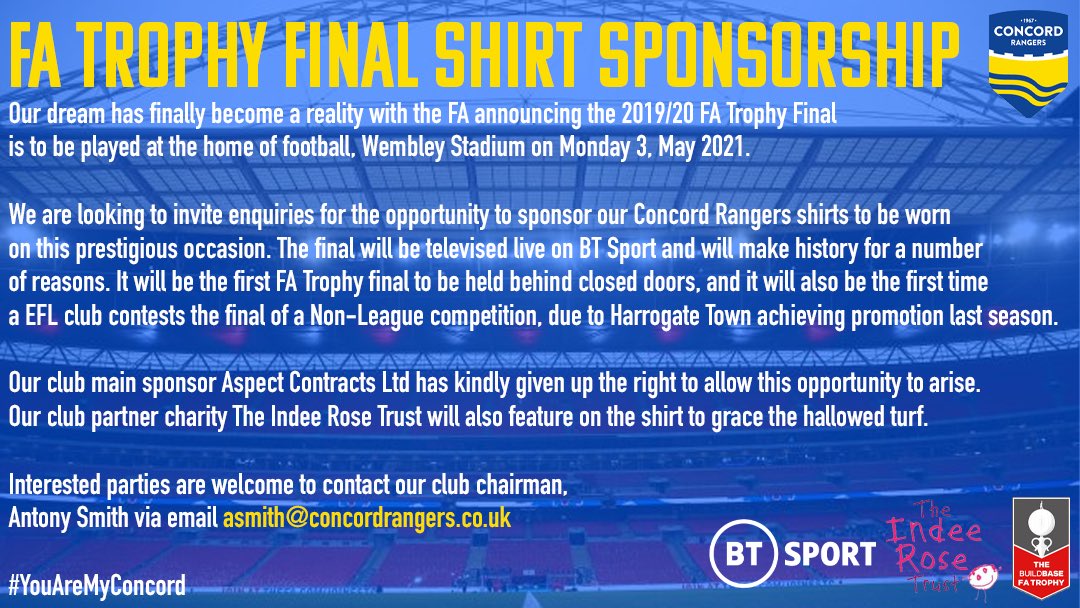 FA Trophy Final Shirt Sponsorship 

#Sponsorship #Wembley #FATrophyFinal #BTSport #YAMC 💛💙