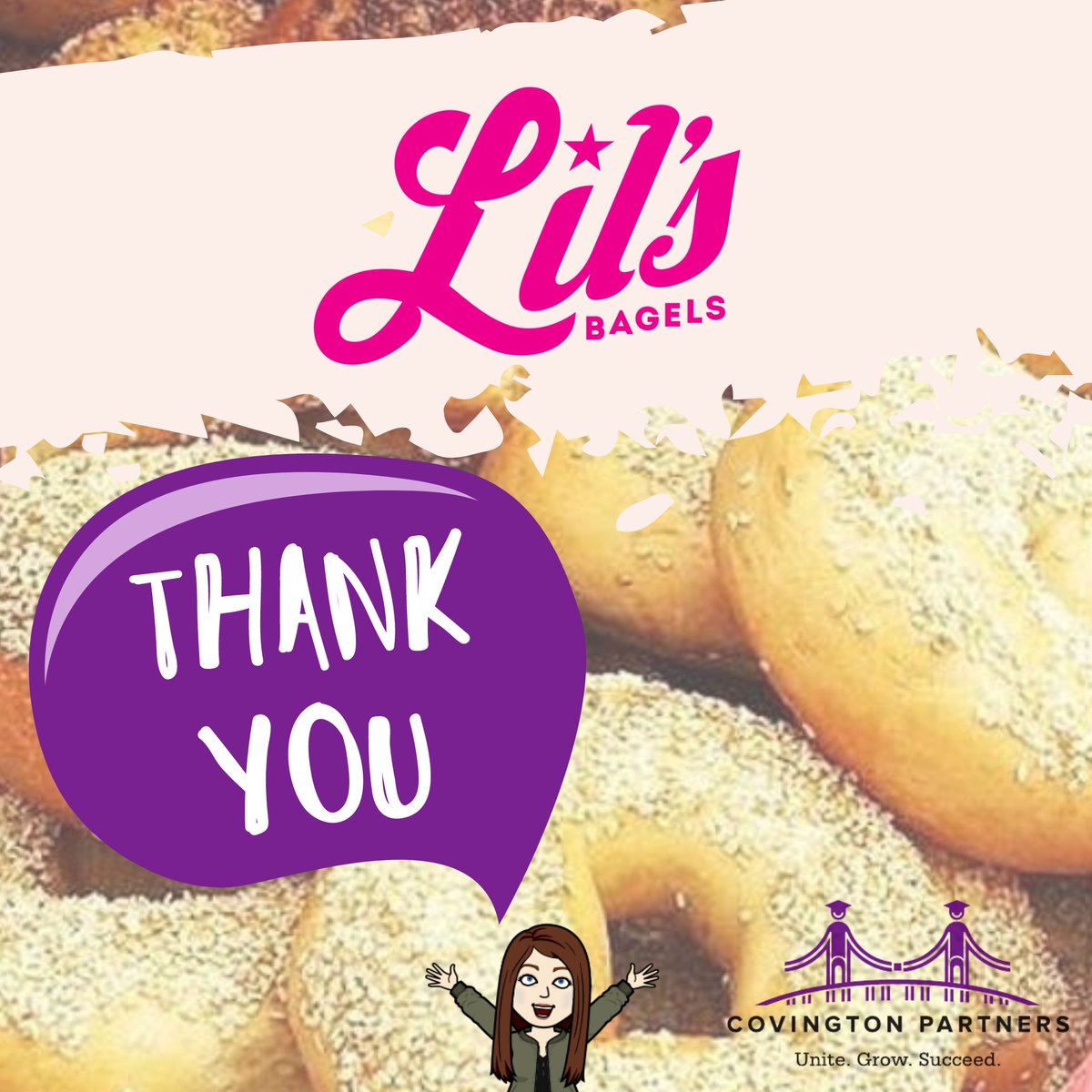 CovPartners's tweet photo. Thank you to Lil's Bagels and everyone who came out to support the Pink Link Project fundraiser. Lil's raised over $700 and for the initiative--that's a lot of period products for the students of Covington. Thank you! #PeriodPovertyIsReal #PinkLinkProject #LoveTheCov https://t.co/SsYYM453ll