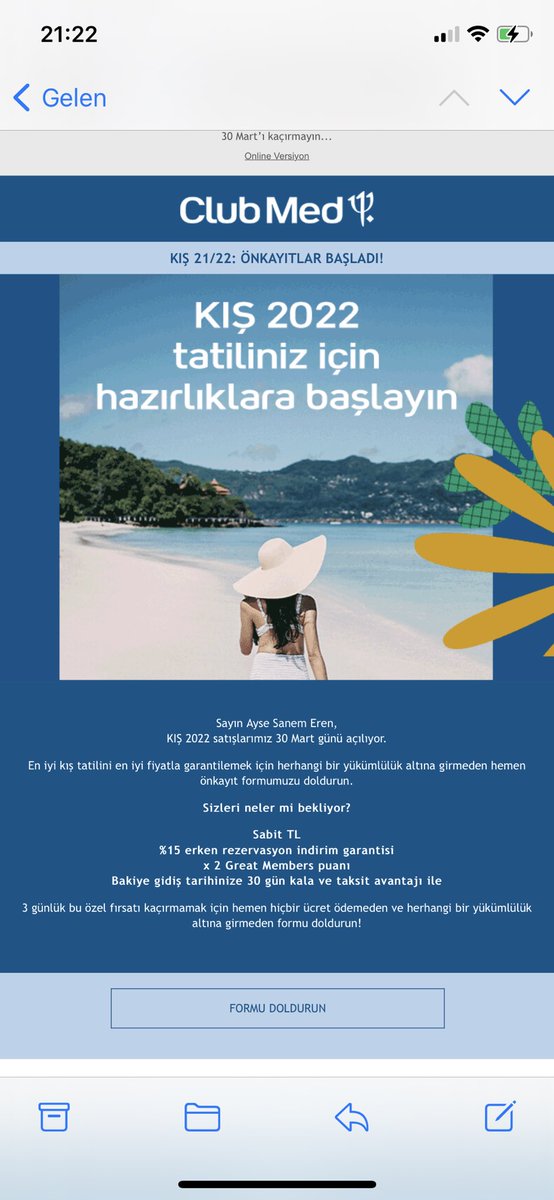 Bugun gelen bi’ mail 😅 2021 yazini direk pas geciyoruz sanirim 🙃