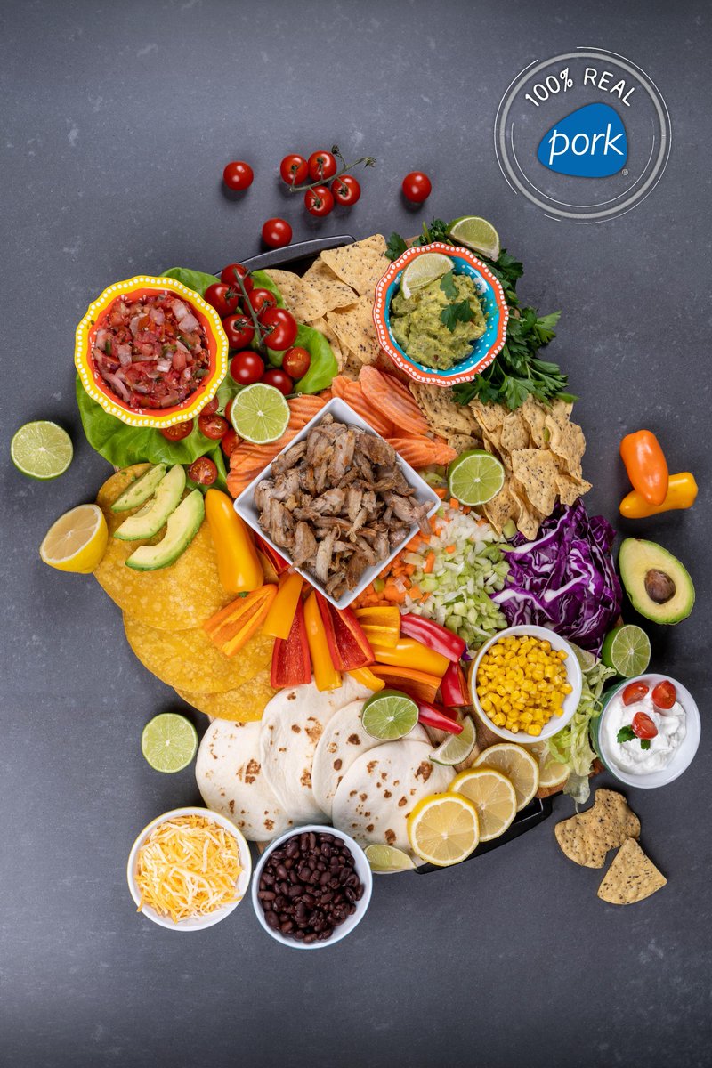 Let’s taco bout this next level fiesta board. Build that board with whole grain tortilla chips, salsa, guac, a variety of veggies, and much more.  For a healthy protein choice, use pork sirloin roast for your taco meat. Enjoy! 

This beautiful board is courtesy of @oneboardgal!