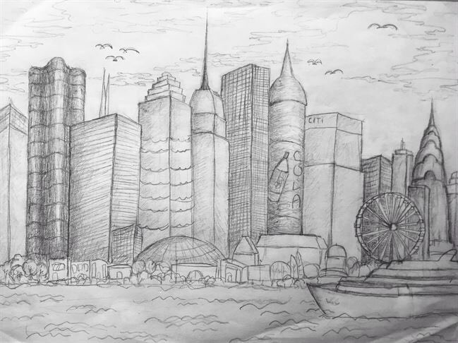 The fifth grade students had creative approaches to their cityscape project. #inspire96 #youthartmonth