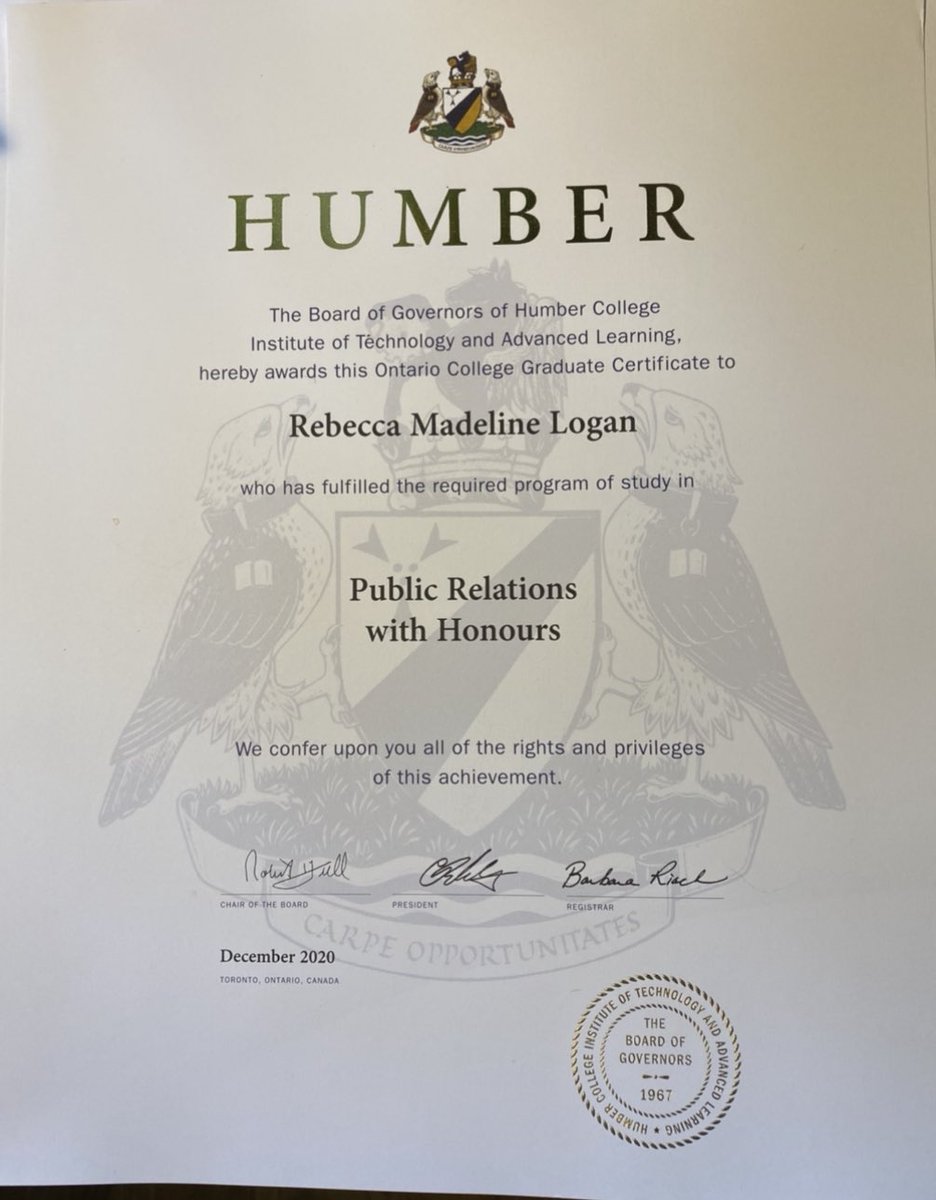 My #HumberPR certificate arrived in the mail today. Exactly one year ago was our last day in class before moving online. Although it was challenging, I’m so #grateful I got to spend the bulk of my COVID quarantine learning and building my skillset. Wouldn’t change a thing!
