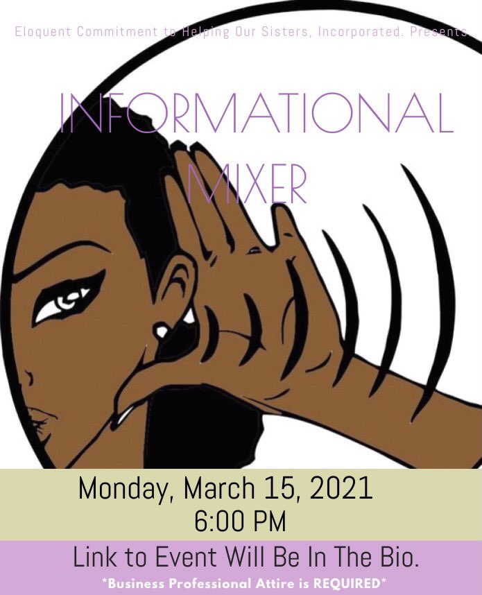 SSU_ECHOS's tweet image. Are you curious about what it means to be Eloquent? 🥂👂🏾Please join us as we host our annual Informational Mixer. Please come prepared to ask questions, have fun, and most importantly; learn about ECHOS Incorporated! Business Casual Attire is REQUIRED #SSU21 #SSU22 #SSU23 #SSU24