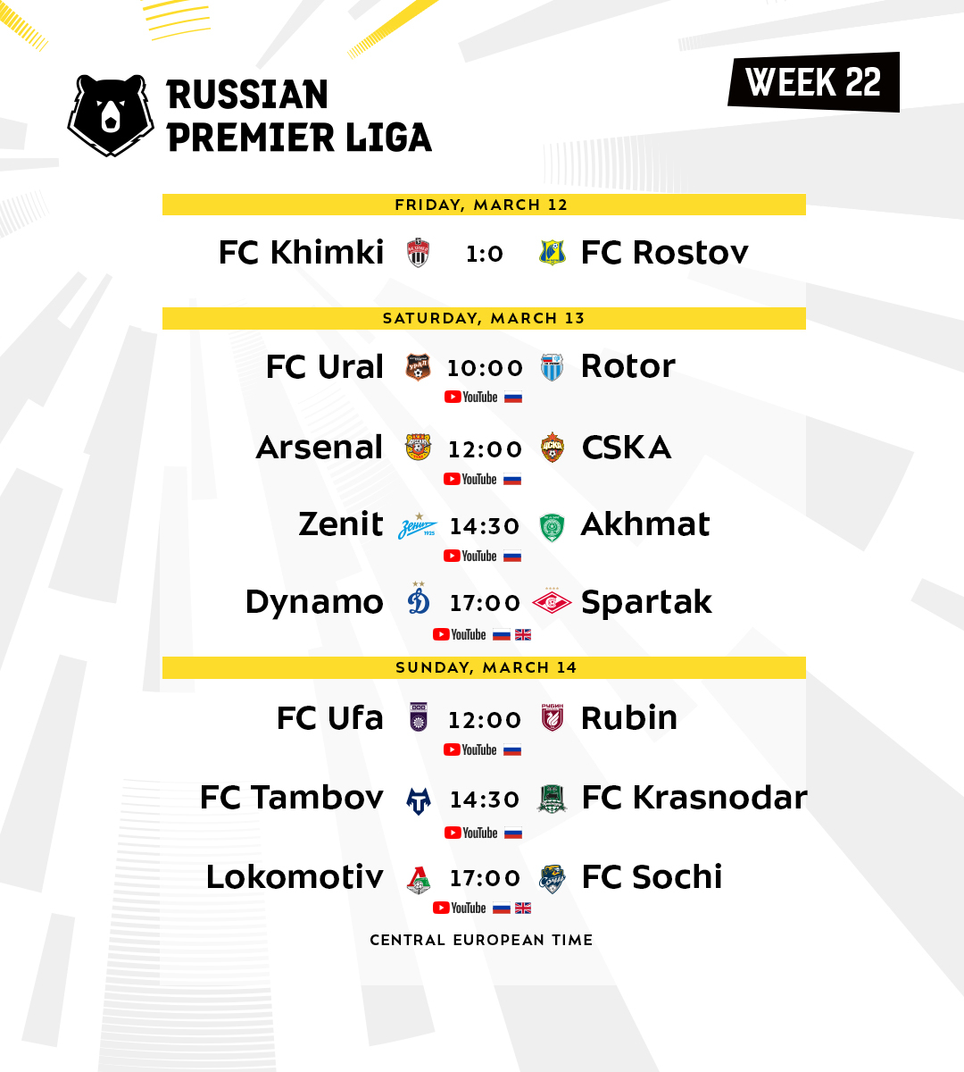 premierliga_en's tweet photo. 💥 #RPL Week 22 has started
⠀
📺 What match will you watch on Saturday? https://t.co/2YM9Xm8EU3