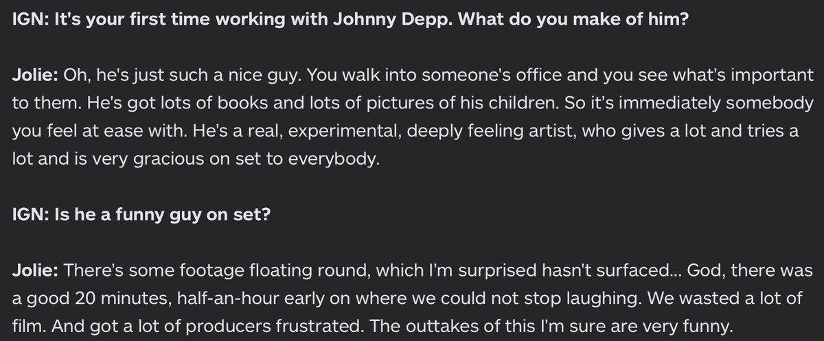 respected each other as actors...AH perceive herself talented & perhaps resent that she not receive same praise Unfounded rumours that Jolie & JD hook up filming Tourist...AH maybe use the rumour against JD & she likely flirt with BBT to taunt JD*a thread*