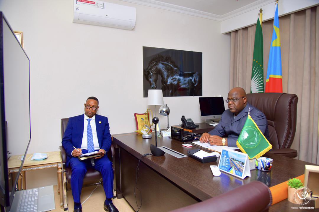 Presidence_RDC's tweet photo. #RDC 12.03.2021|#CitéUA
Le Chef de l'État, Félix-Antoine Tshisekedi Tshilombo s'est entretenu, par visioconférence, avec Monsieur Hafez Ghanem, Vice-Président de la Banque Mondiale pour l'Afrique de l'Est et Australe. https://t.co/za6u7K6sAy
