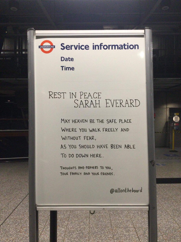 Rest in Peace Sarah Everard.
Thoughts and prayers to you, your family and your friends. X

#SarahEverard #RestInPeaceSarahEverard #allontheboard