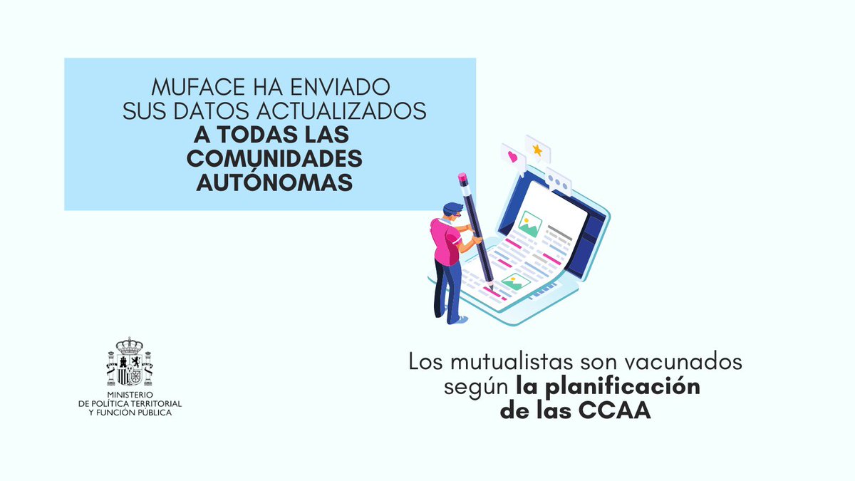 📝<a href="/mufaceoficial/">mufaceoficial</a> ha enviado sus datos actualizados a todas las comunidades autónomas

✅Los mutualistas son vacunados según la planificación de las CCAA

mptfp.gob.es/portal/prensa/… 

#YoMeVacuno