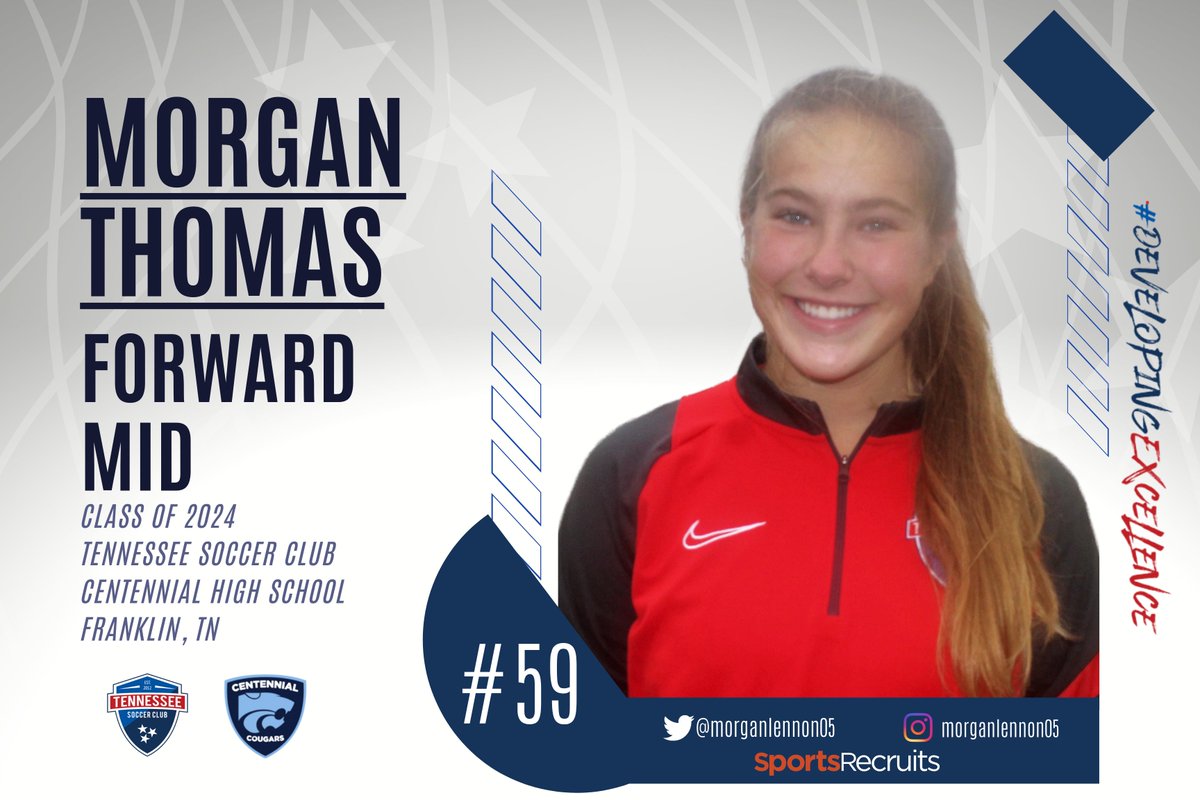 Leading into the weekend with the introduction of our @MorganLennon05 the star of hat tricks. 
Check Morgan out  sportsrecruits.com/athlete/morgan…

@TNSoccerClub @TopDrawerSoccer 

#MorganHatTrick #ForwardPress #THOMAS2024 #TSC05GShowcase #DevelopingExcellence 

Follow along to 👀 more🔥⚽️