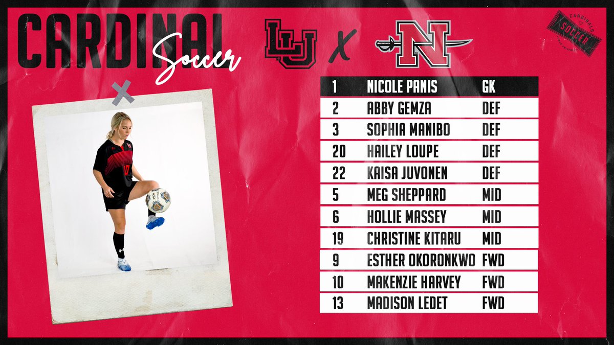 LamarWSoccer's tweet photo. Your Starting XI for the Cardinals!

❓: @Nicholls_SOC
📊: https://t.co/mw9rBYsiE6

#WeAreLU https://t.co/mCG3PsCriM