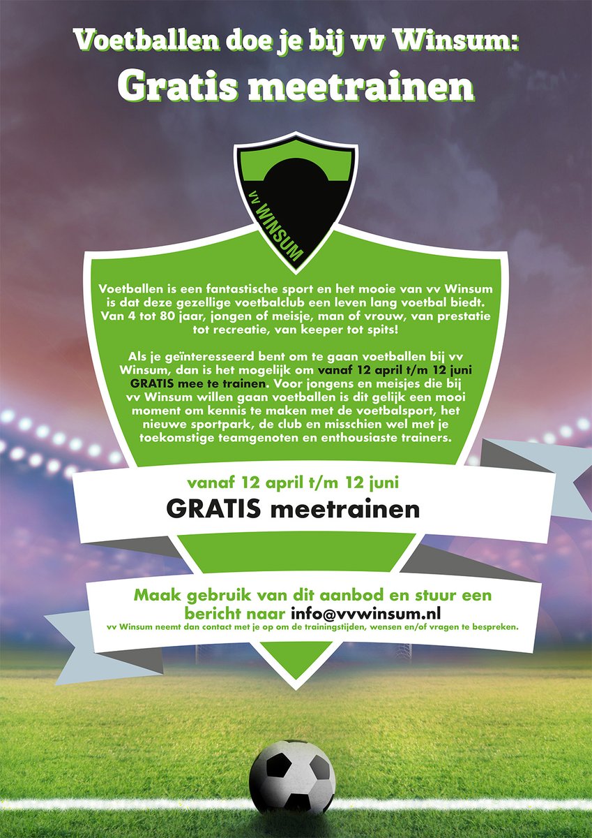 Voetballen doe je bij vv Winsum: Gratis meetrainen! dlvr.it/RvWDDt