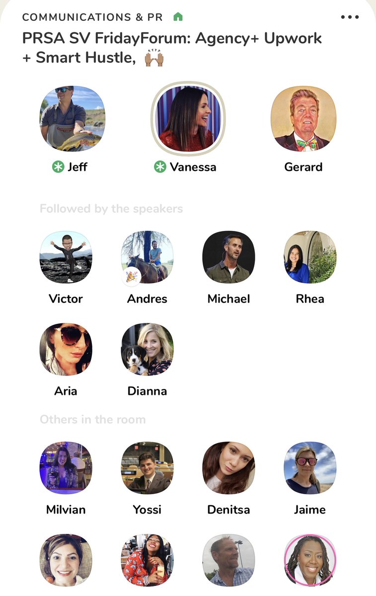 ClubhouseCPR's tweet photo. We’re discussing “PRSA SV FridayForum: Agency  Upwork   Smart Hustle,  🙌🏽 ” with @vanessa_yanez_, @realKarenNoelle, @ellie_java, @gerardcorbett, @ramonray, @alicechan555 and Jeff Kruger. Today, Mar 12 at 11:00 AM PST on @joinclubhouse. Join us! https://t.co/XS60ikSwiM #prsa #pr https://t.co/5hI4oWEYaX