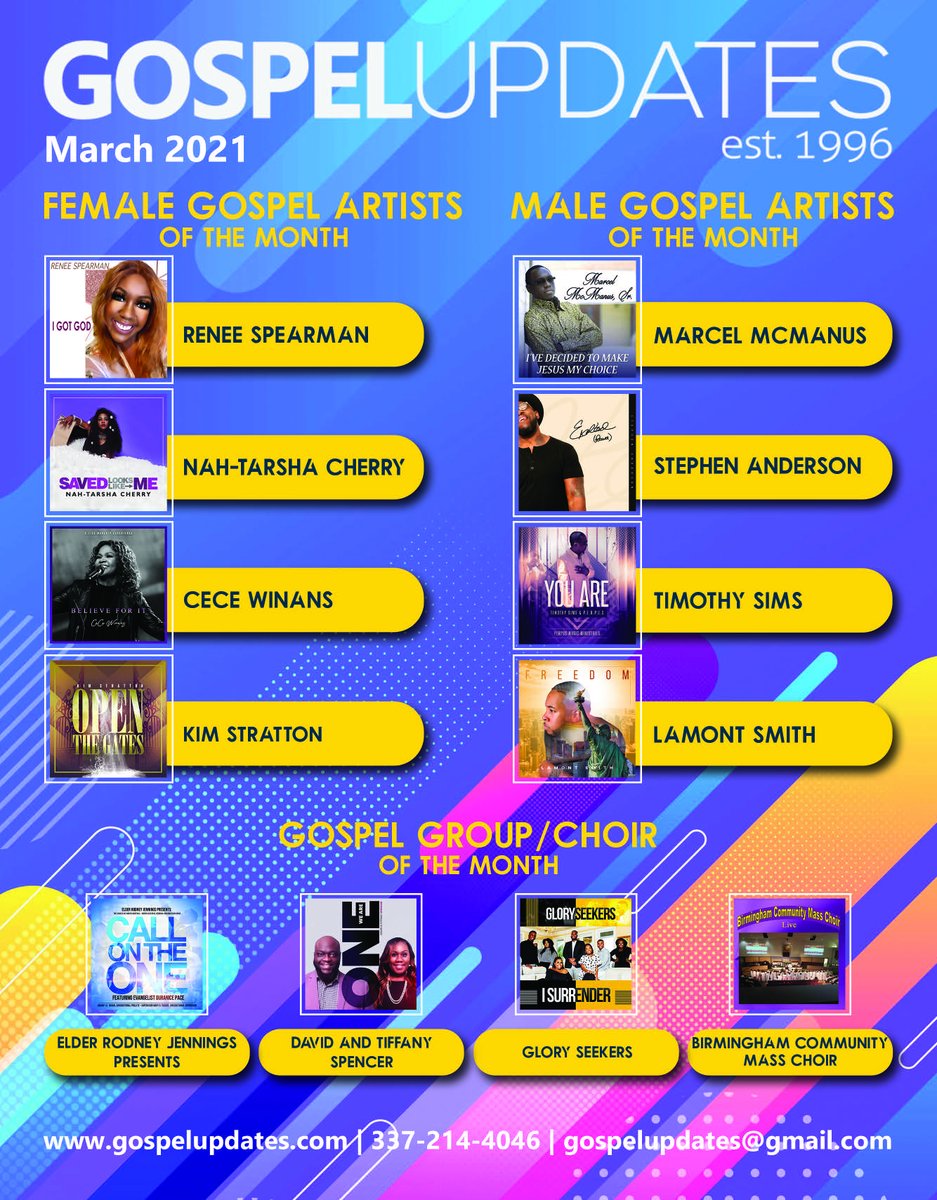 gospelupdates's tweet photo. Check out the @gospelupdates
 Artists/Groups of the Month. Visit https://t.co/nz82aImLz7 and login to see the rest of this issue. Want to be featured...call or text "Artist Feature" to 337-214-4046 for details. #GospelUpdates https://t.co/EV552ZO3EQ