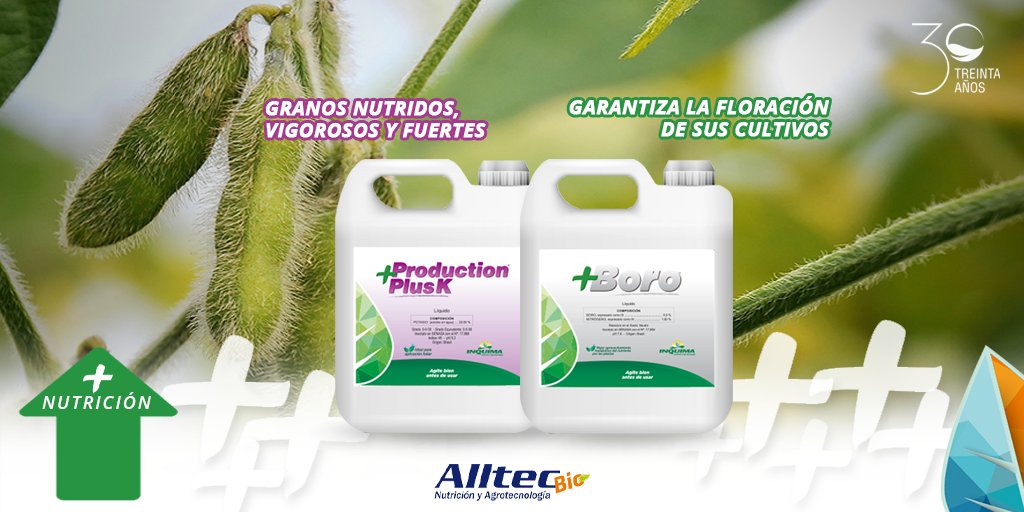 AlltecBIO's tweet photo. La nutrición adecuada de los cultivos es esencial para garantizar la máxima productividad y rentabilidad de su lote! 💦🌱💪

https://t.co/t7COWuZ8WS

Los fertilizantes #ProductionPlusK (Potasio) y #Boro aumentan la floración y el llenado de grano!

#fertilizantesfoliares https://t.co/8fcXmWywE5