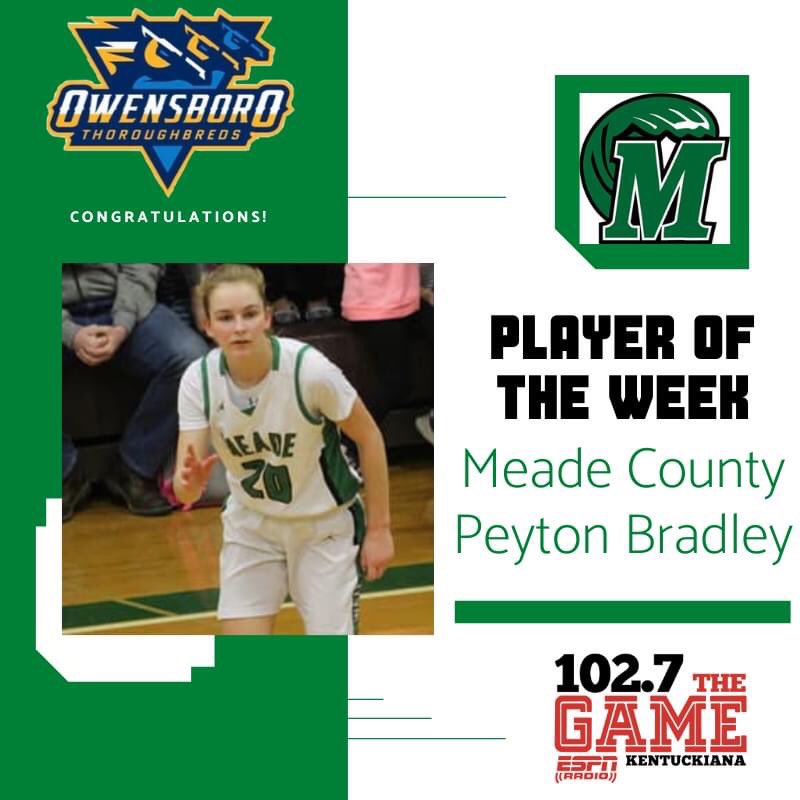 102.7 The Game ESPN Owensboro (@1027thegame) on Twitter photo Congrats to our ESPN Owensbboro Meade County Green Wave of the week Peyton Bradley BTYB <a href="/OwensboroTB/">Owensboro Thoroughbreds 🐴🐴🐴🏀</a>!! <a href="/LadyWaves_Hoops/">MCHS LADY WAVE BASKETBALL</a>
Averaged 22 points per game this past week Congrats to our ESPN Owensbboro Meade County Green Wave of the week Peyton Bradley BTYB <a href="/OwensboroTB/">Owensboro Thoroughbreds 🐴🐴🐴🏀</a>!! <a href="/LadyWaves_Hoops/">MCHS LADY WAVE BASKETBALL</a>
Averaged 22 points per game this past week