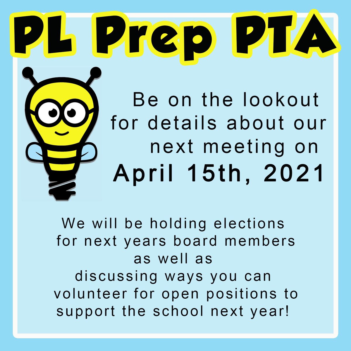 PLPrepPTA's tweet image. Be on the l👀k out for details on our next PL Prep PTA meeting! 

¡Manténgase altanto de los detalles de la próxima junta de el PTA de PL Prep! 

#PLPrepPTA #plbuzz @PLSamHouston