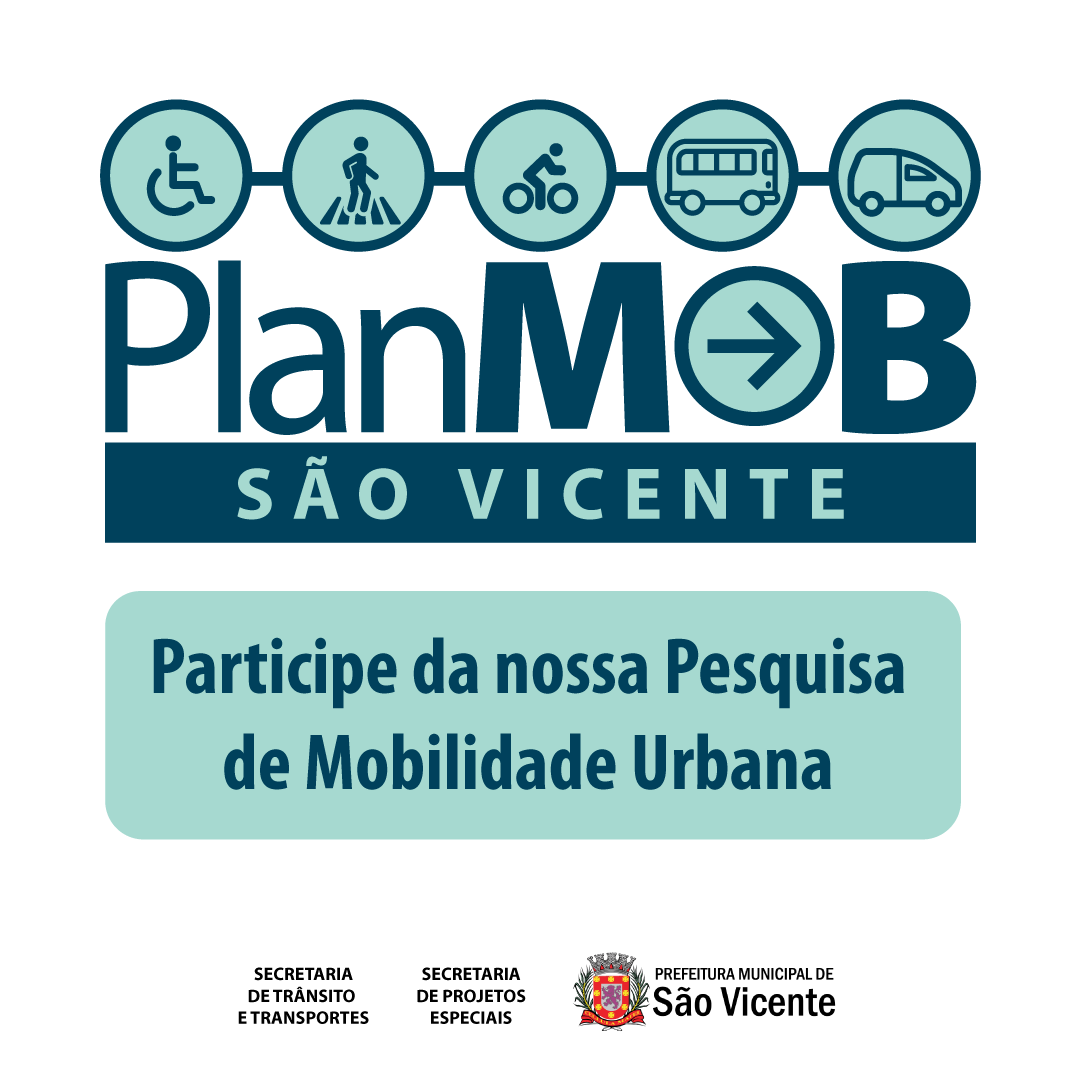 PrefeituraSV's tweet photo. #MobilidadeUrbana - Estamos realizando a pesquisa do Plano de Mobilidade (#PlanMob) de São Vicente e a sua participação é fundamental para nos ajudar a identificar o perfil da população e suas reais necessidades.
🌐 Acesse: https://t.co/PG2wWQRn9v. https://t.co/DqM3WbDdlU