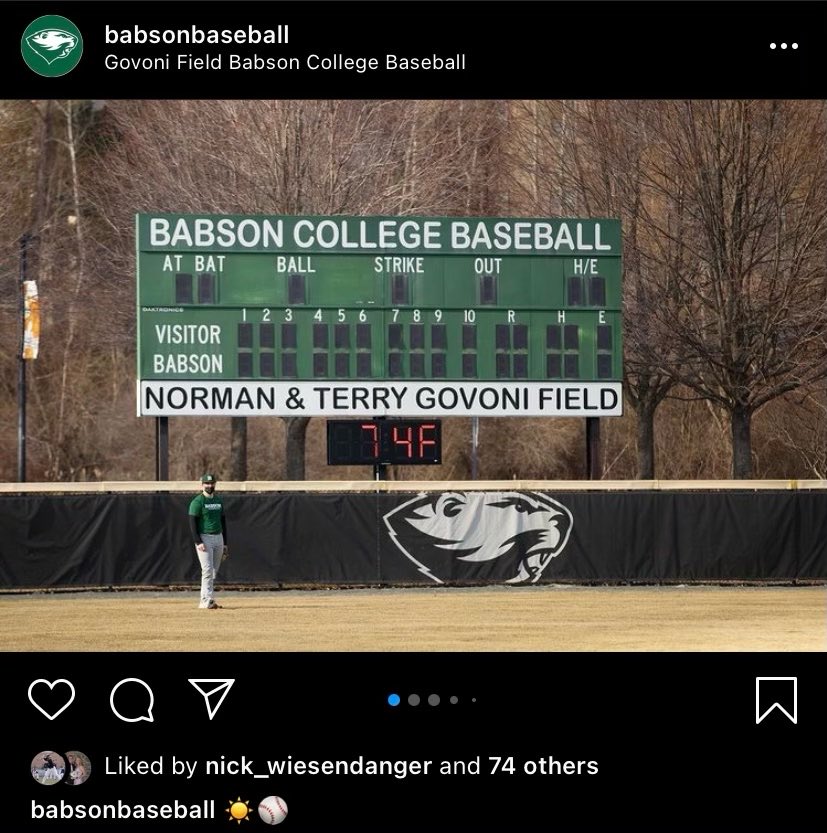 Babson practices proper mask usage.  Even the outfielders have to wear them!