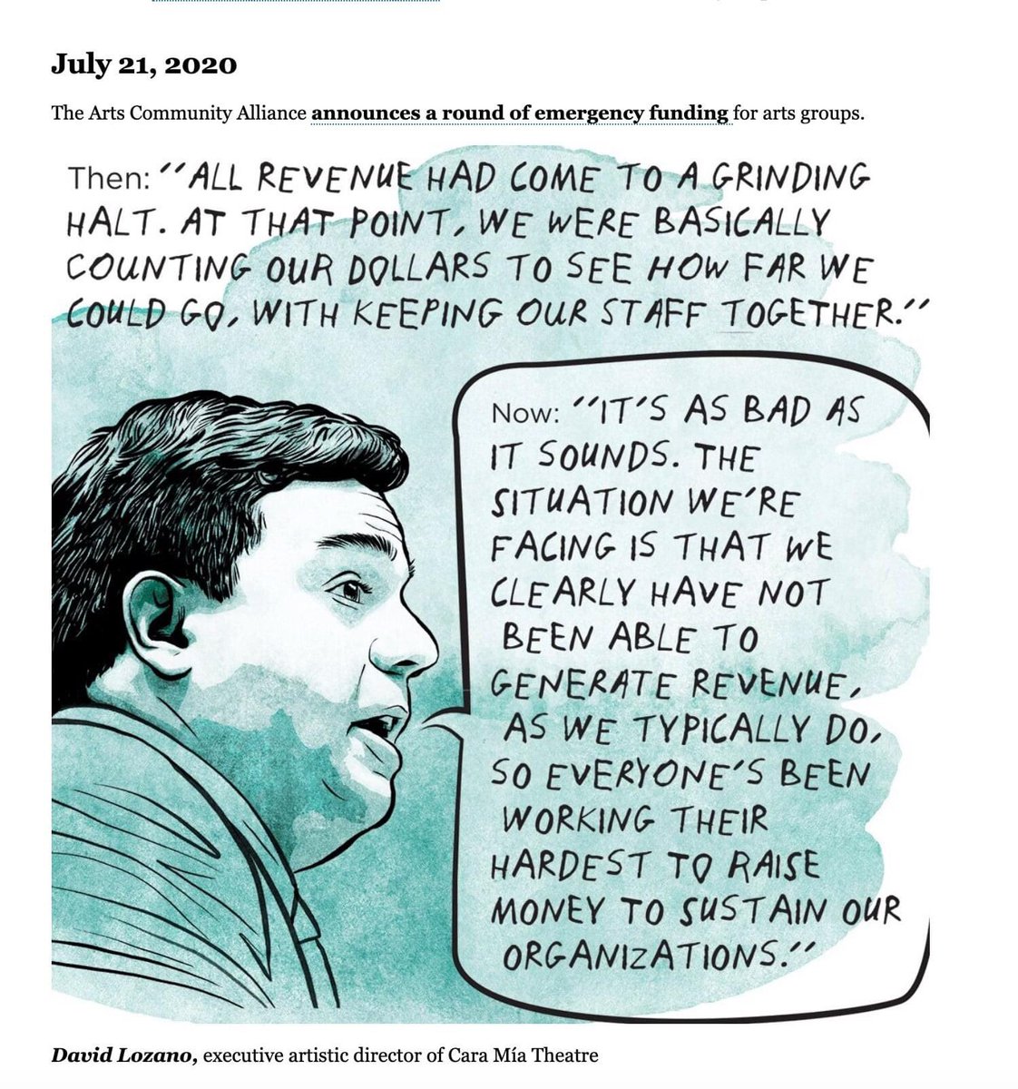 The Dallas Morning News staff artist Michael Hogue sketched a year of COVID-19 in North Texas. 

Here is one arts moment he captured with Executive Artistic Director <a href="/LozanoDvd/">David Lozano</a>. 

dallasnews.com/news/2021/03/1…