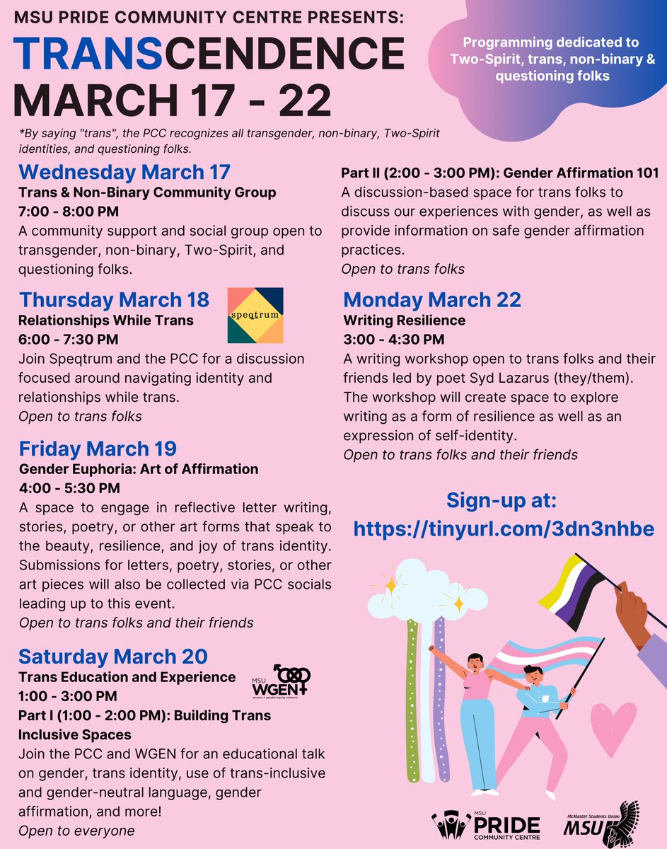 speqtrumYHM's tweet photo. Repost with an updated graphic!
Check out these events happening courtesy of @msu_pride!! On March 18th we will be hosting an event with them titled Relationships While Trans. Hope to see you there!
#HamOnt #HamOntQT #HamOntYouth #HamOntQueer #HamOntEvents #2SLGBTQIA #2SLGBTQ https://t.co/XSswCheSFP