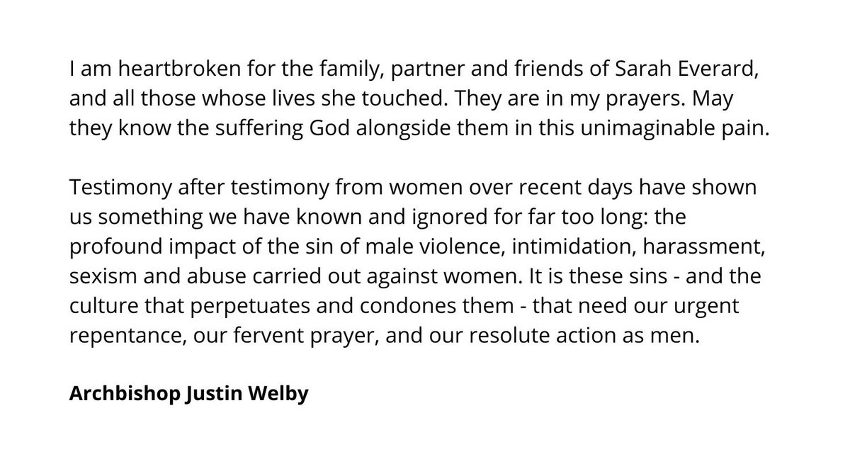 ArchbishopSarah's tweet photo. I am heartbroken for the family, partner and friends of Sarah Everard. They are in my prayers. https://t.co/SB7Uwtogtf